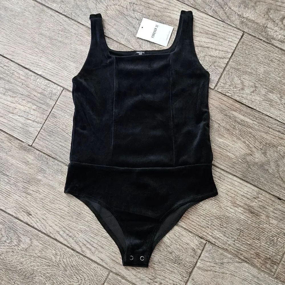 Forever 21 Kids Black Velour Bodysuit Size 9/10